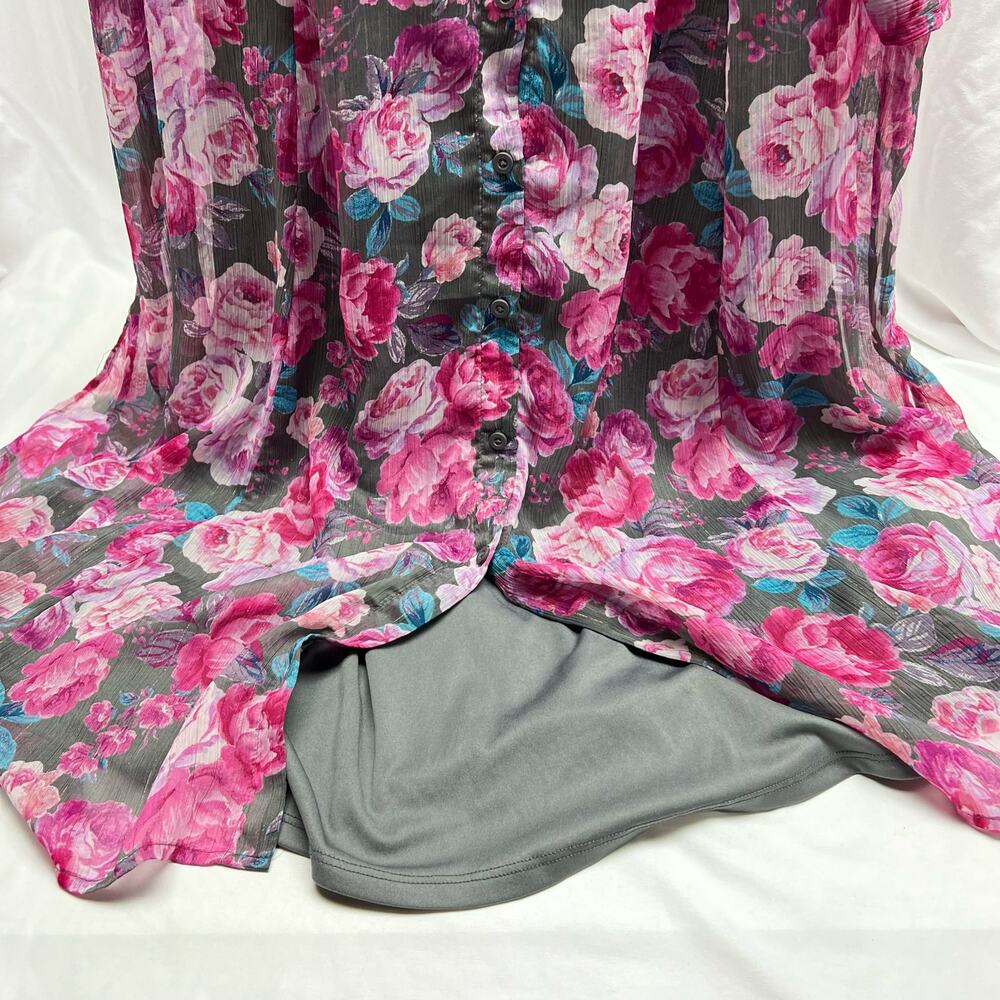 Torrid Tea Length Dress Sheer Floral Pink & Gray Lined Size 1 Women's 14/16 (1X) - Picture 5 of 15